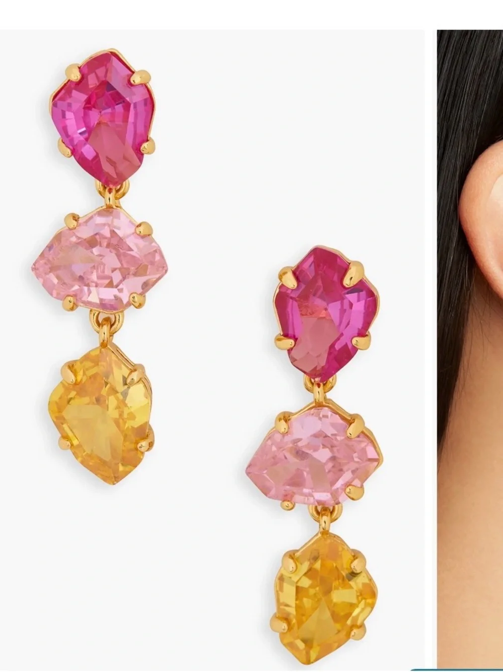 Kate Spade Pink, Light Pink & Yellow Triple Drop Treasure Trove Earrings